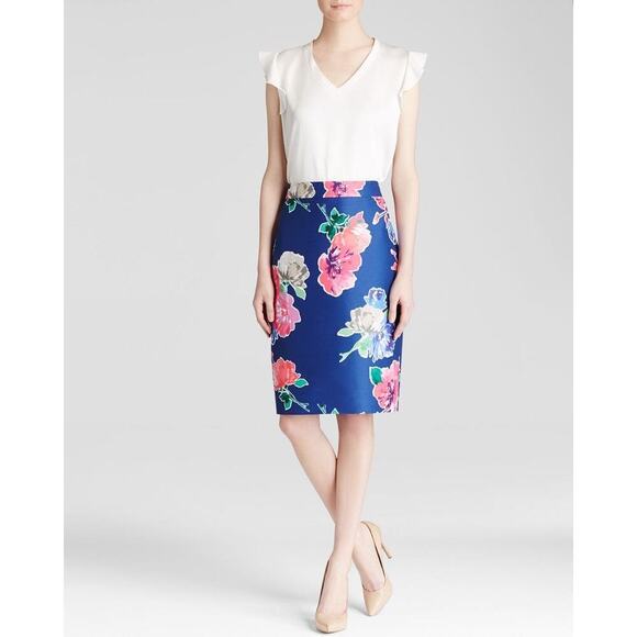 Kate Spade “Shirt the Rules” Floral Pencil Skirt Bold Blue Pink Garden Chic 8 - Picture 1 of 12